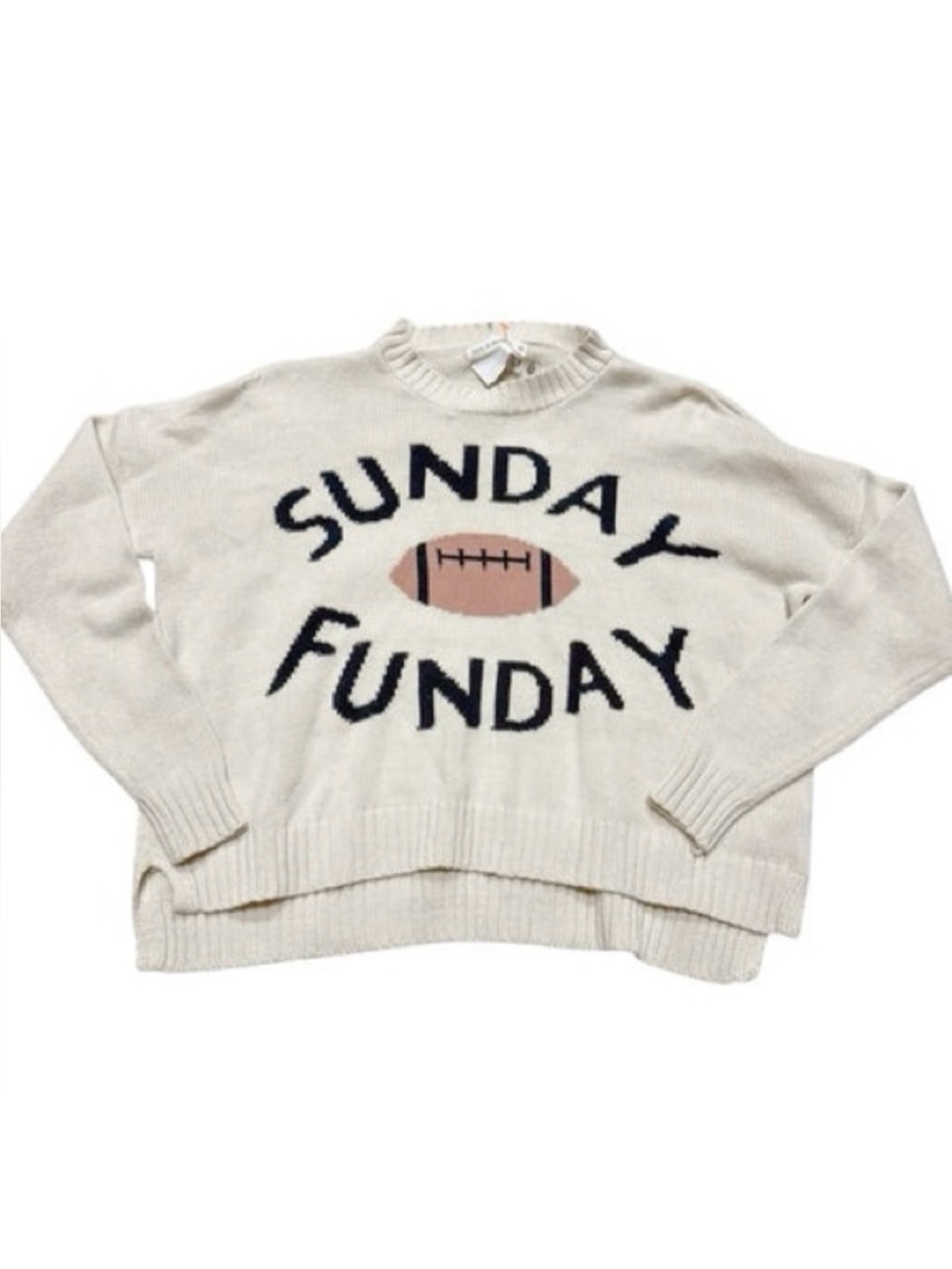 Moon + Madison NWT Sunday Funday Football Cream Tan Graphic Sweater Womens Sz S